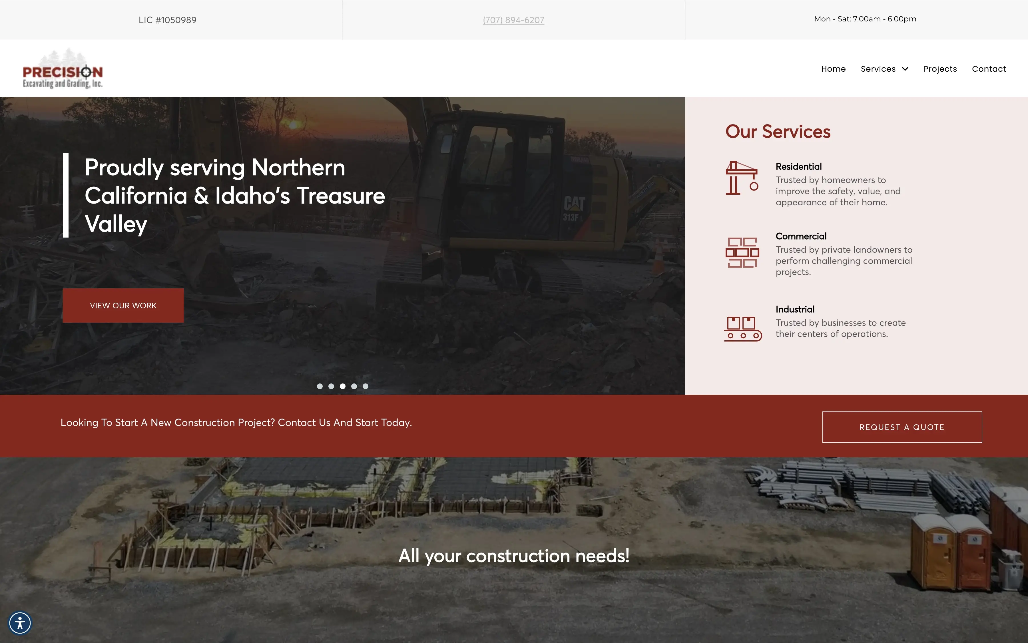 Precision Excavation website screenshot